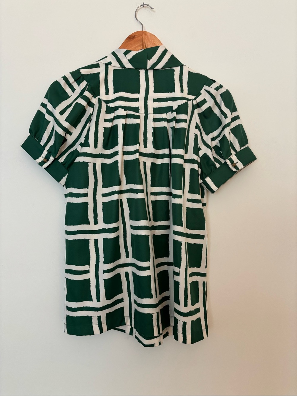 Banana Republic Green & White Grid Tie-Neck Short-Sleeve Blouse - Picture 4 of 5